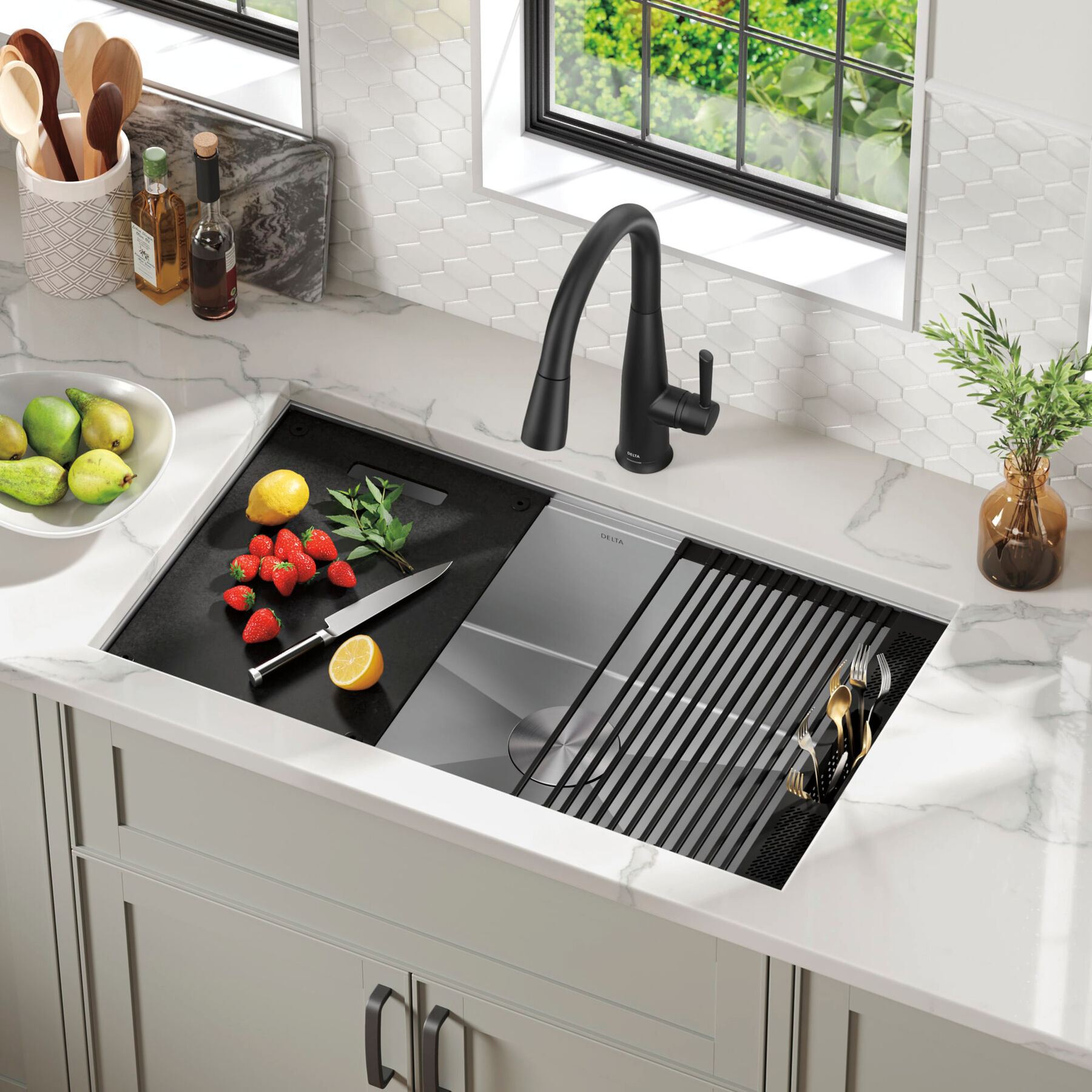 32” Workstation Kitchen Sink Undermount 16 Gauge Stainless Steel Single Bowl with WorkFlow™ Ledge and Accessories, image 14